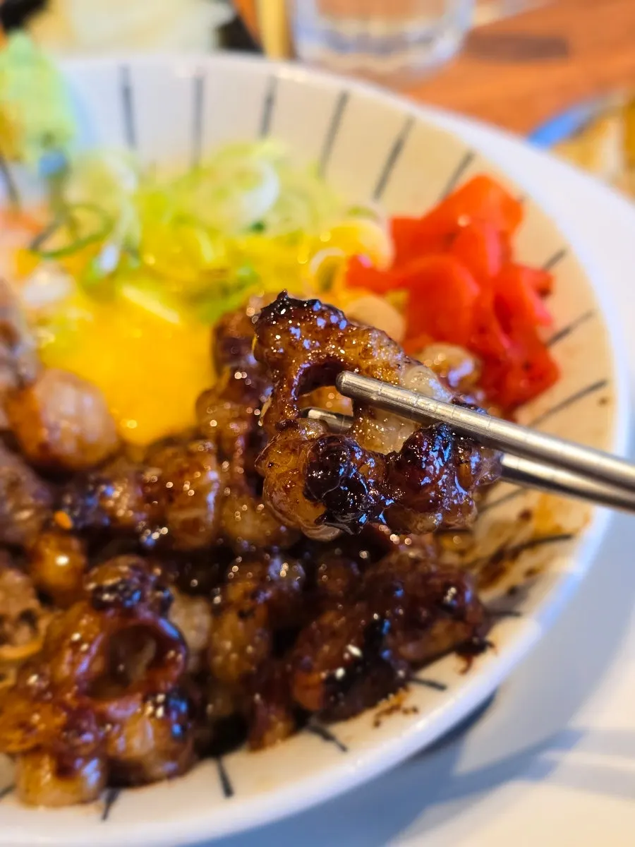 Chewy beef intestine lifted from the hormone-don