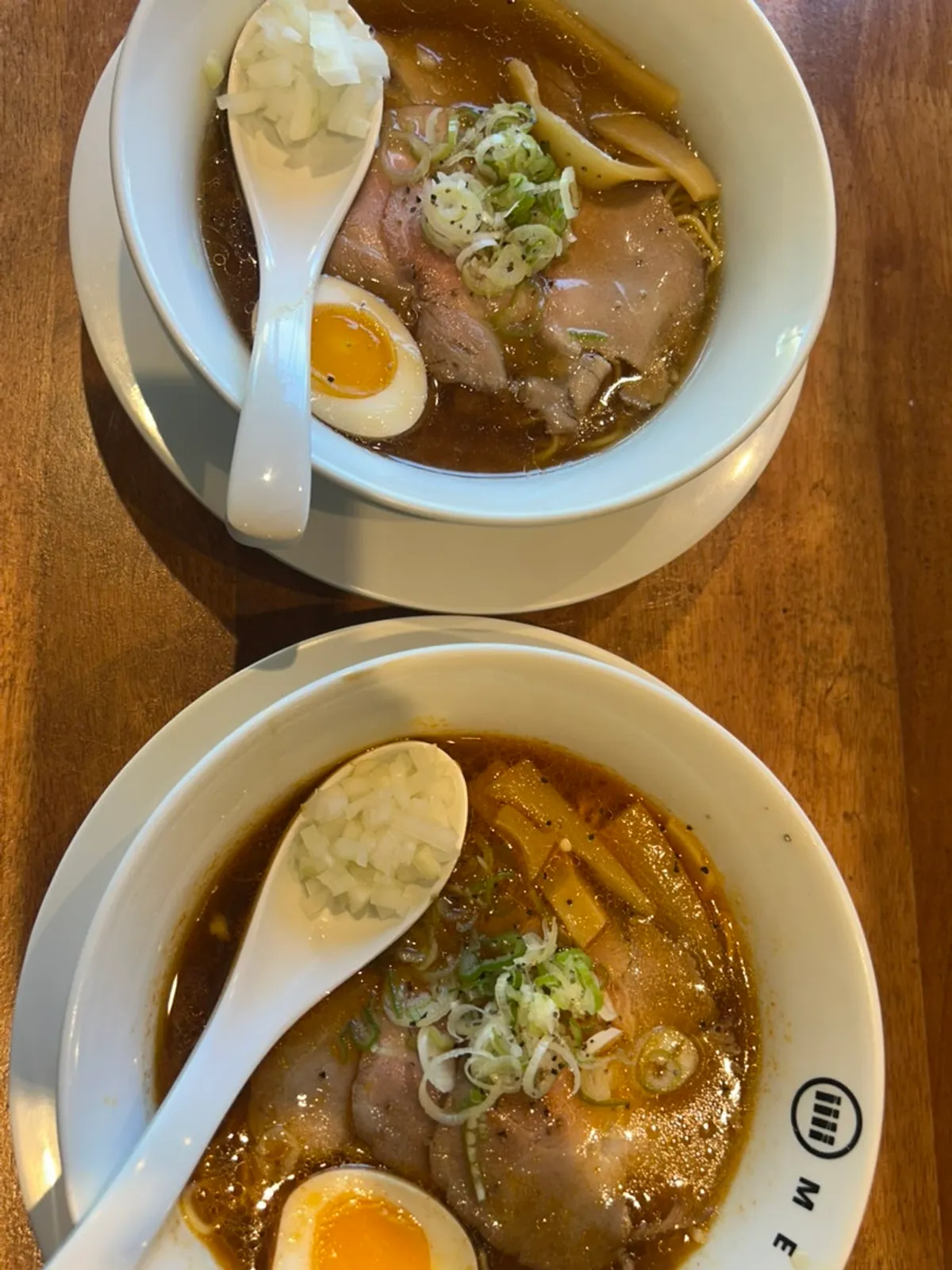 Shoyu ramen and spicy shoyu ramen served together