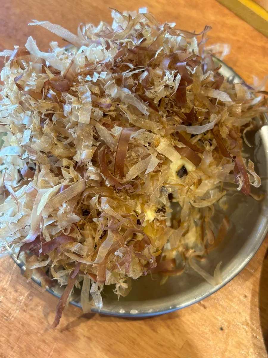 Bonito-flake topped takoyaki received as a review reward