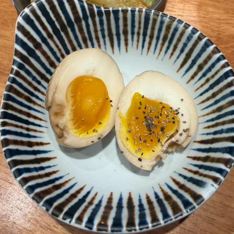 Ramen topped with the added tamago egg