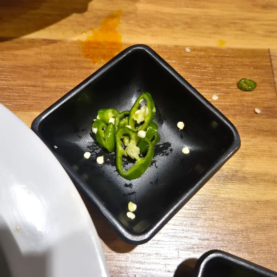 A plate of Cheongyang chili peppers served on request