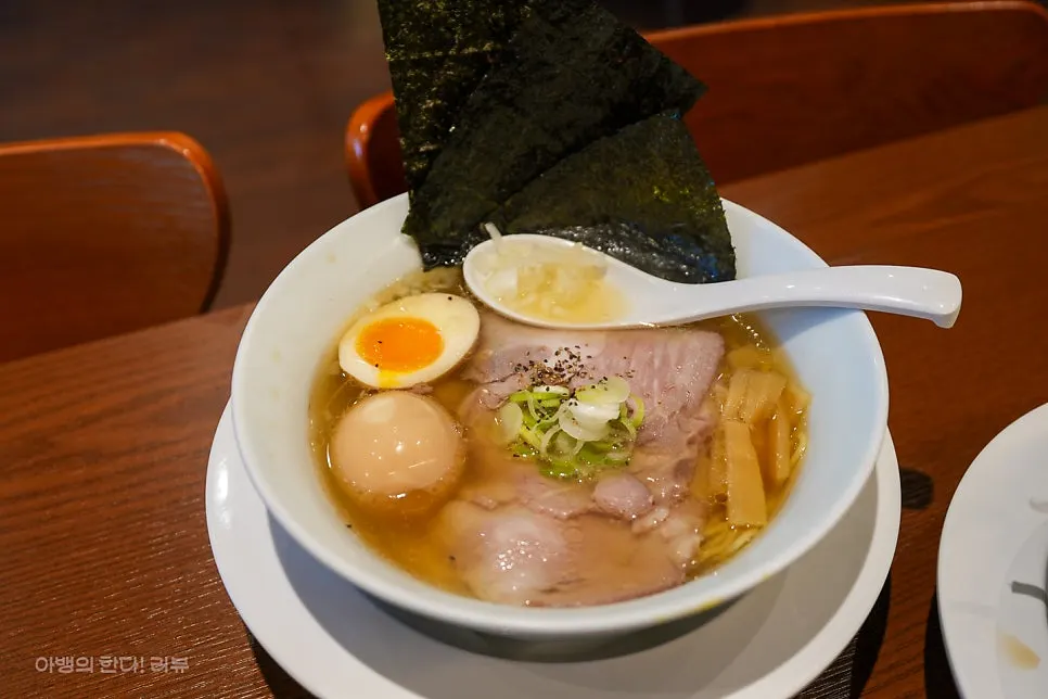 Shoyu ramen broth and noodles made from chicken bone and clam stock