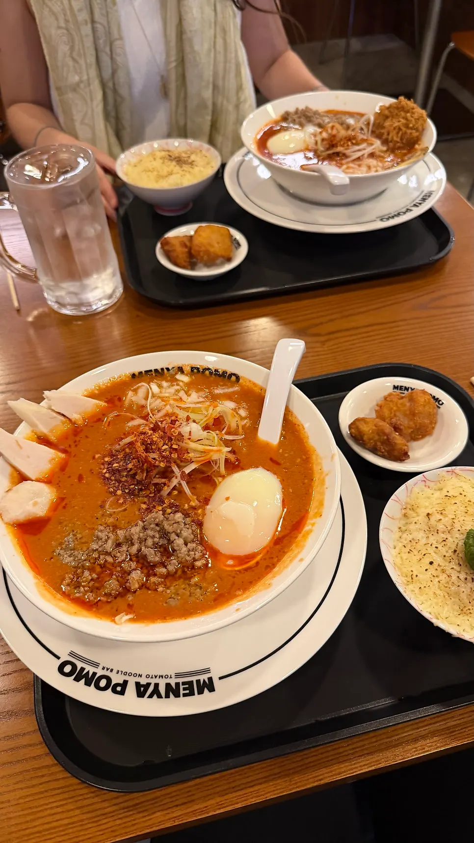 Ramen set served with basil rice, karaage, and zero-sugar cola