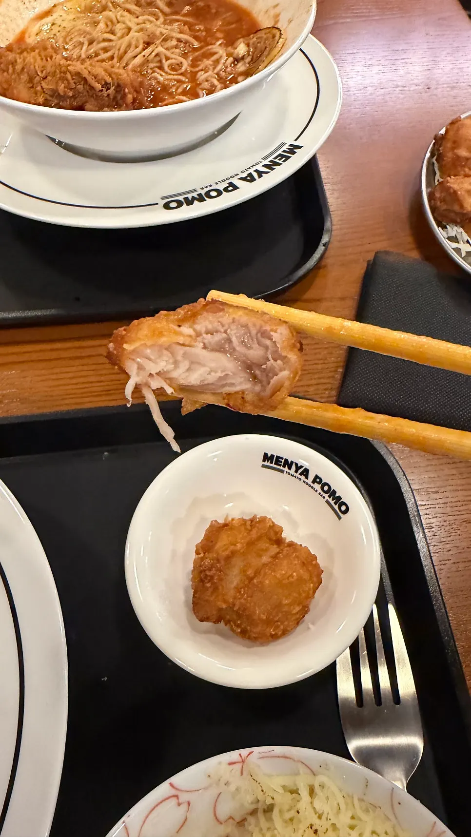 Cross-section of the chicken karaage cut in half