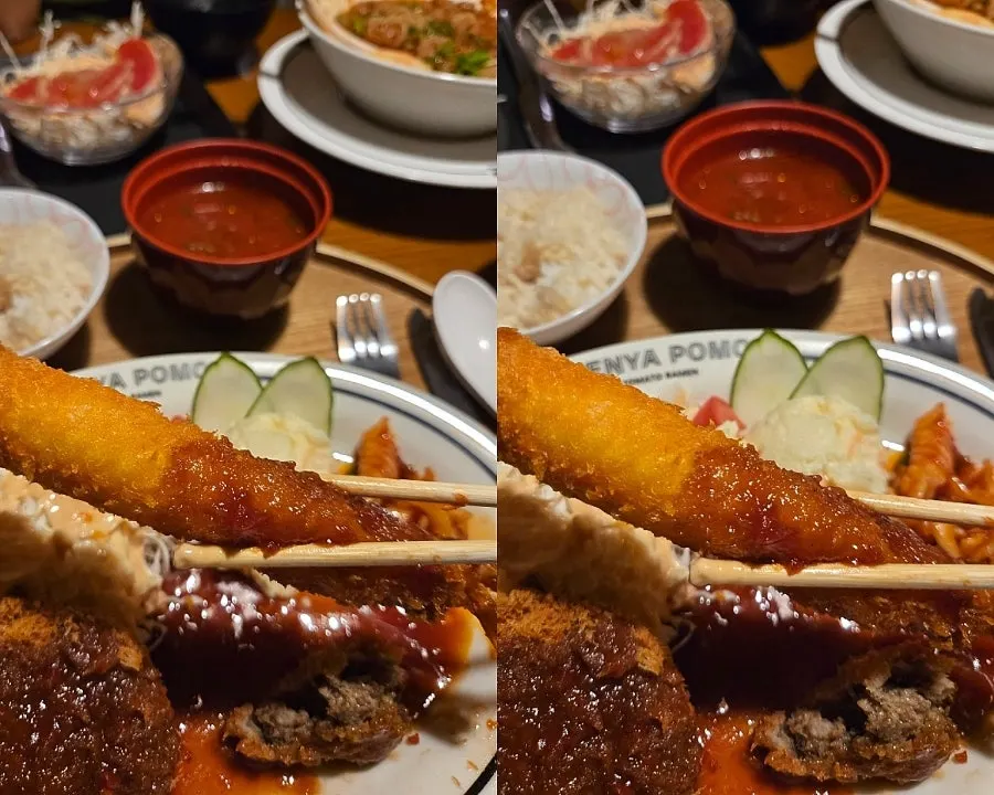 Cross-section of the crispy beef mince cutlet