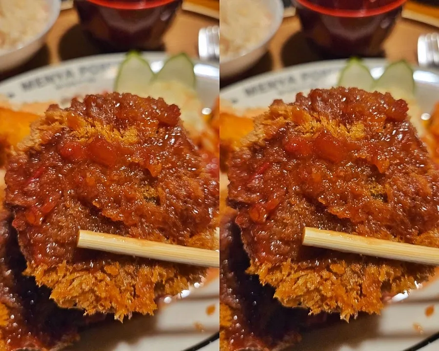 A piece of beef mince cutlet with sauce