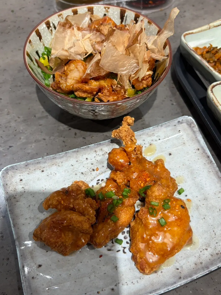 Mala broth jambon char siu ramen with sweet soy chicken rice bowl set