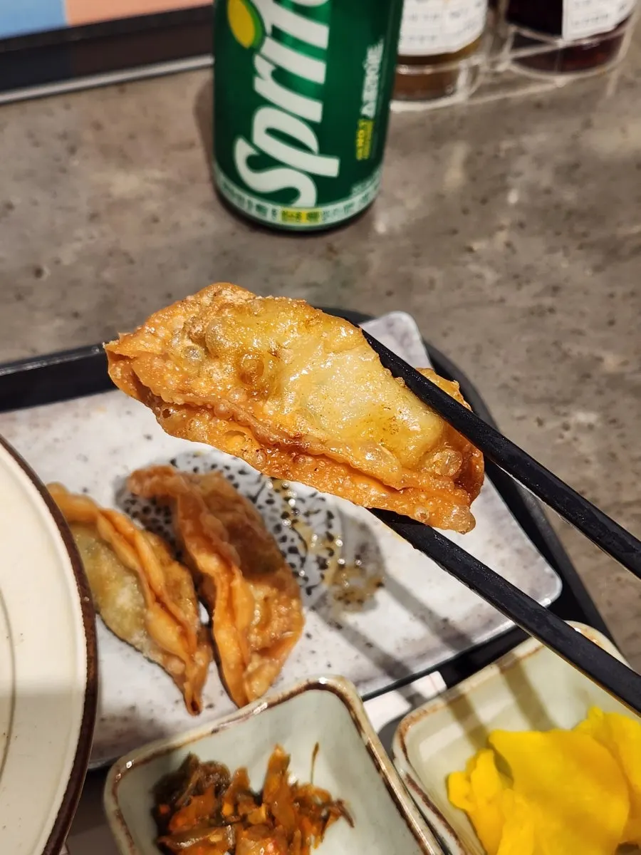 Plate of crispy gyoza with crunchy wrapper
