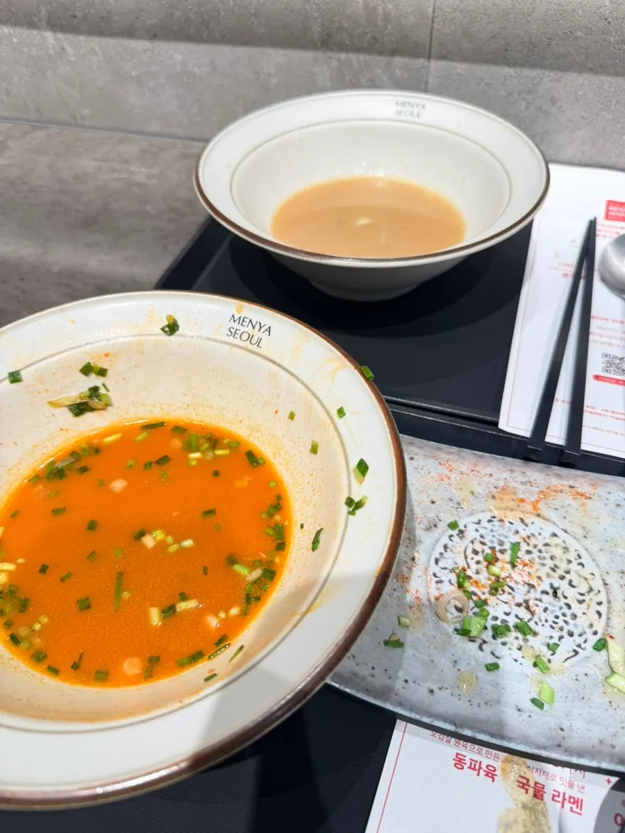 Ramen lunch table shared with the kids at Menya Seoul