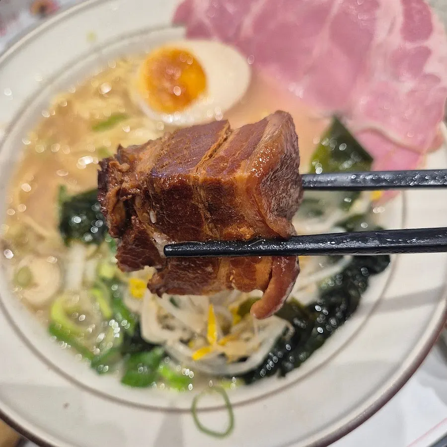 Mild broth ramen topped with scallions, garlic, and seaweed