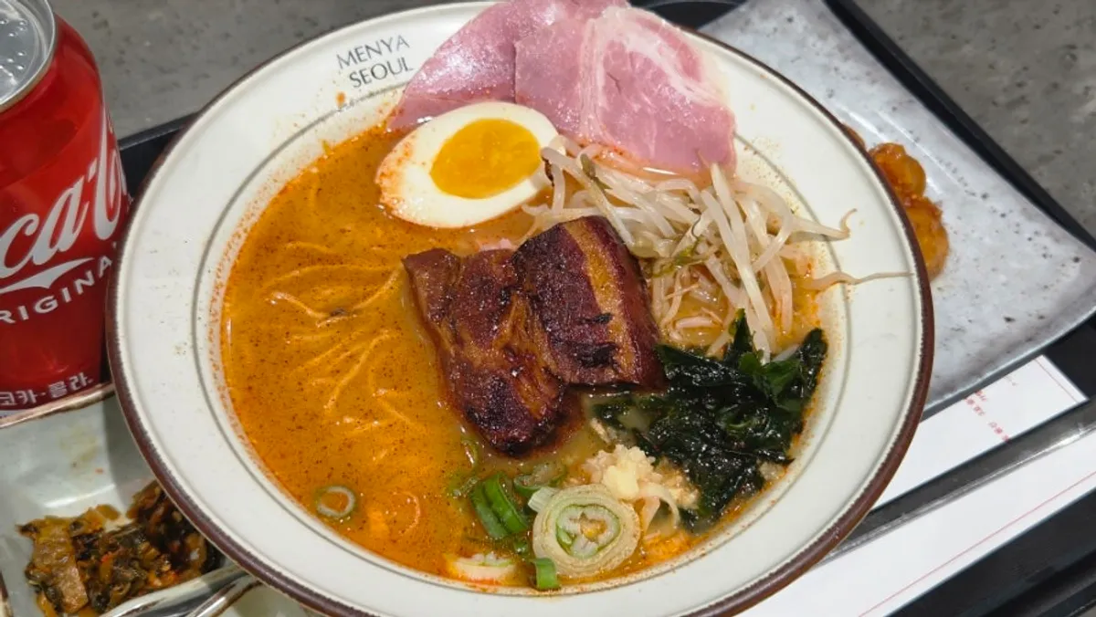 Menya Seoul set menu with ramen, side, and cola