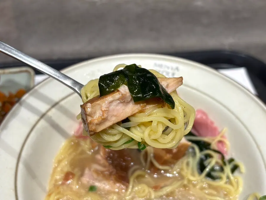 Close-up of chewy ramen noodles that absorbed the broth