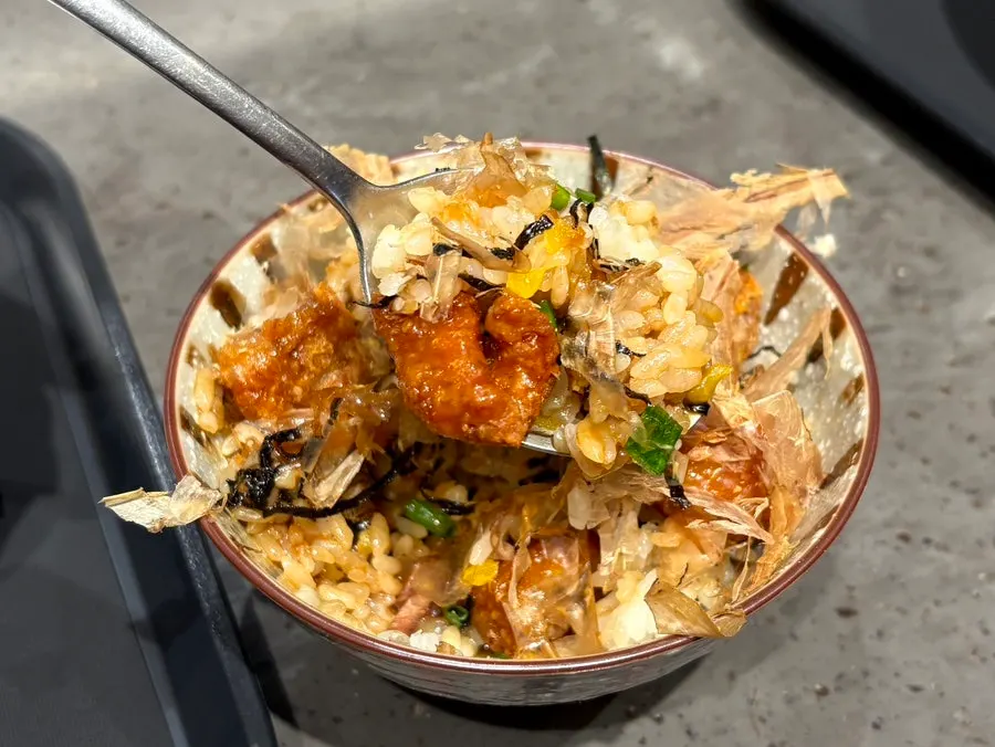 Small-size sweet soy chicken rice bowl included as a set side