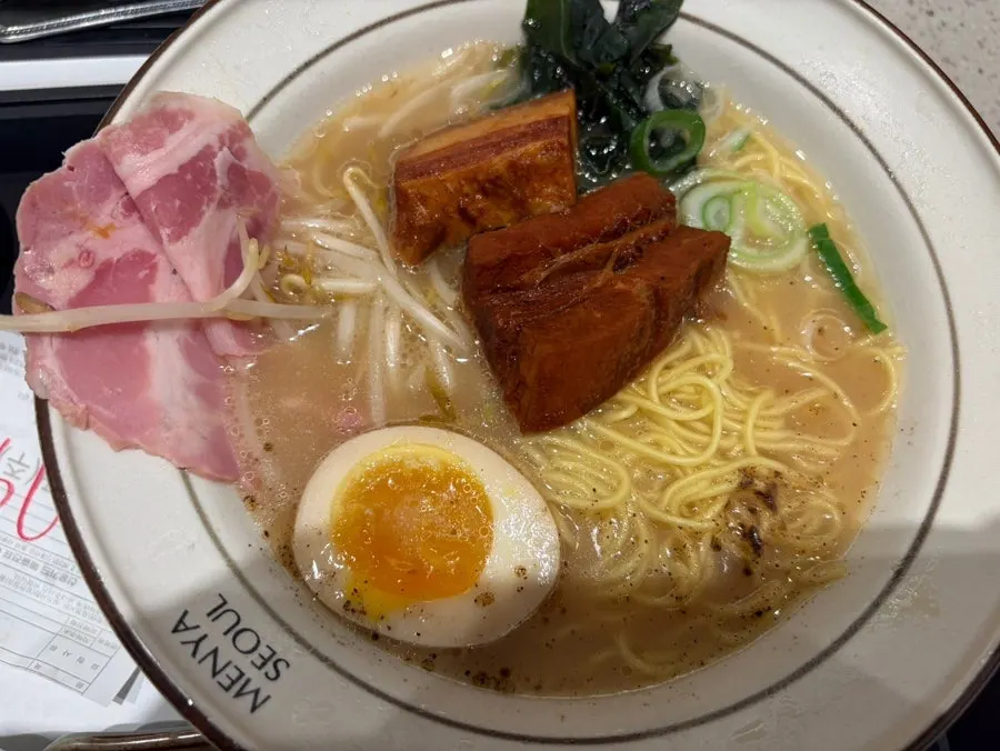 Basic dongpo pork char siu ramen topped with thick pork