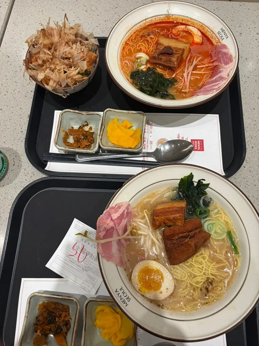 Finished bowl of ramen at Menya Seoul