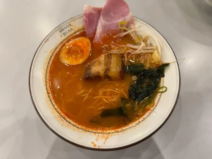 Mild chashu ramen topped with dongpo pork and jambon