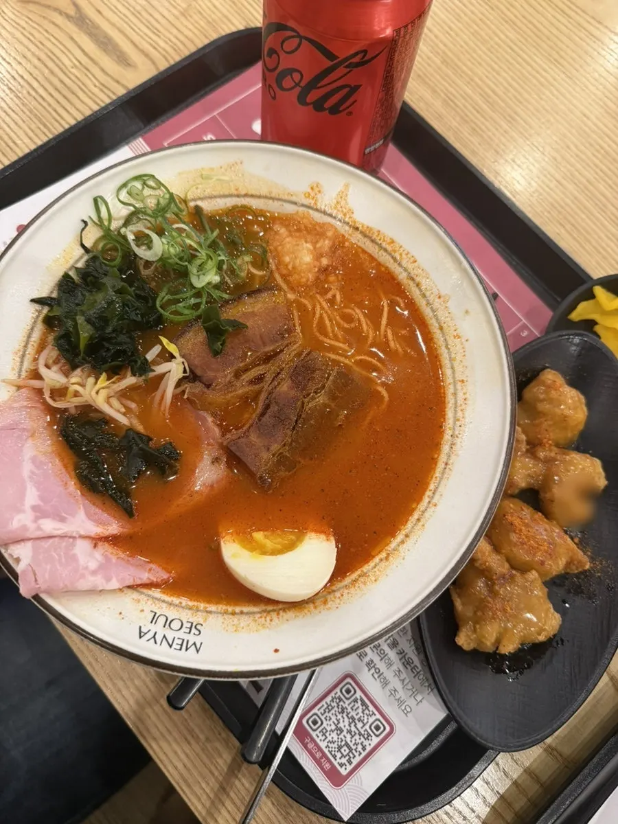 Spicy ramen broth and noodles