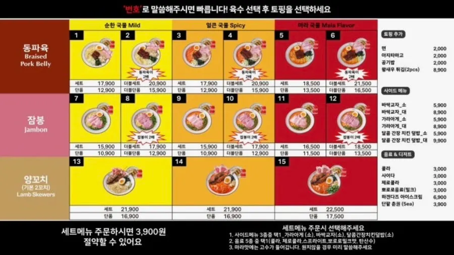 Menya Seoul set menu price list