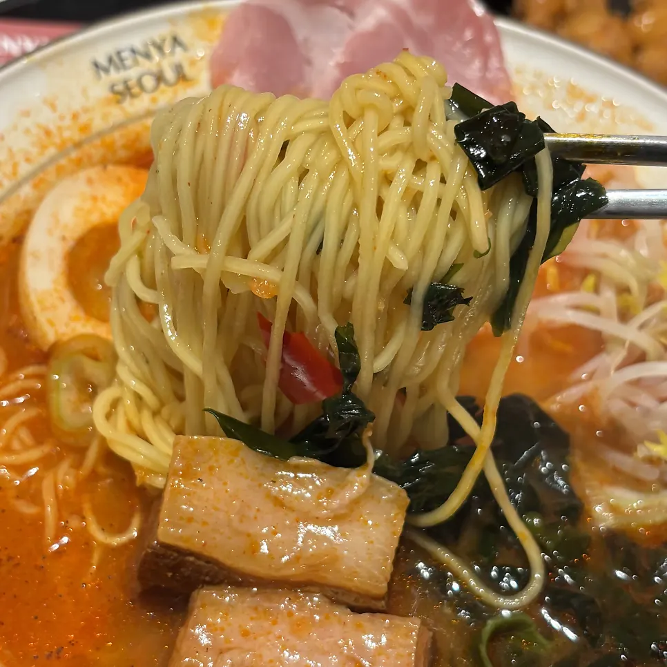 Chewy ramen noodles soaked in broth