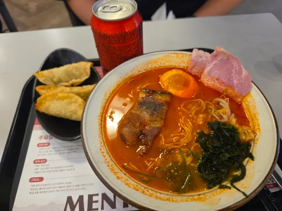 Spicy dongpo pork chashu ramen with crispy gyoza set