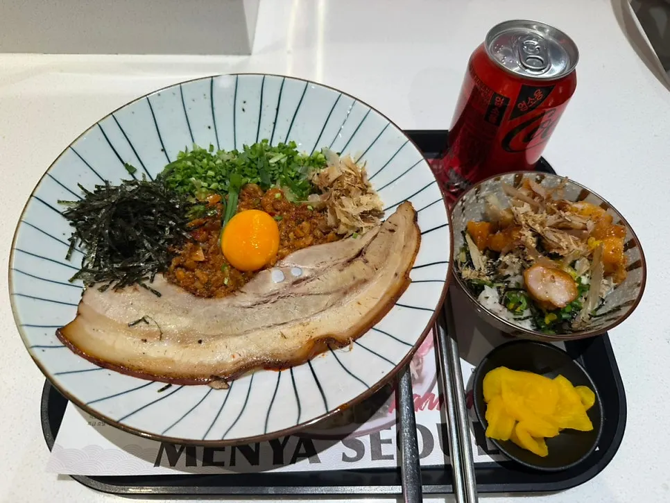 Mazesoba set served with pickled radish