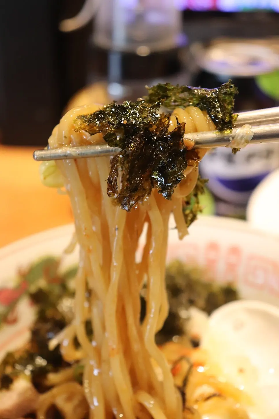 Table note about adding rice to abura soba