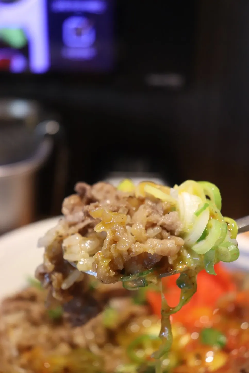 Onion mixed generously into the gyudon