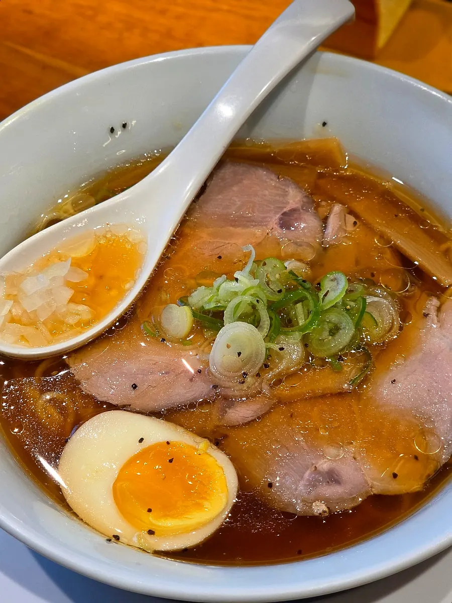 A bowl of Mentsuru's signature shoyu ramen