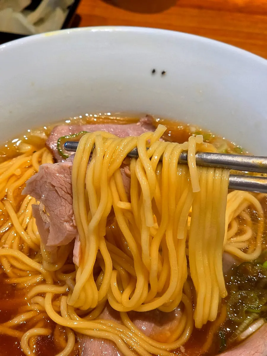 Large chashu pieces with shoyu ramen noodles