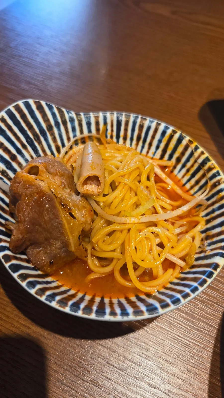 Close-up of rice and daechang in the hormone-don