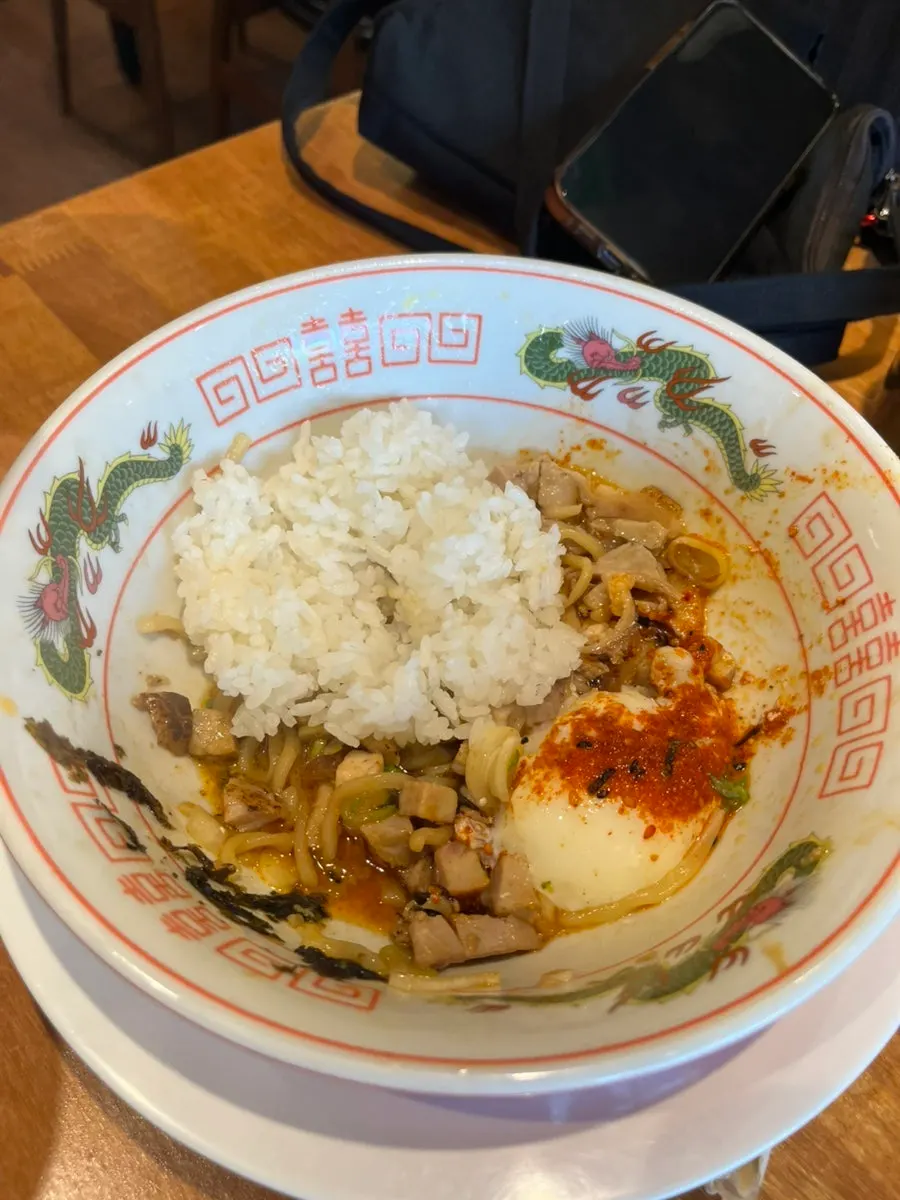 Free bowl of rice served with abura soba