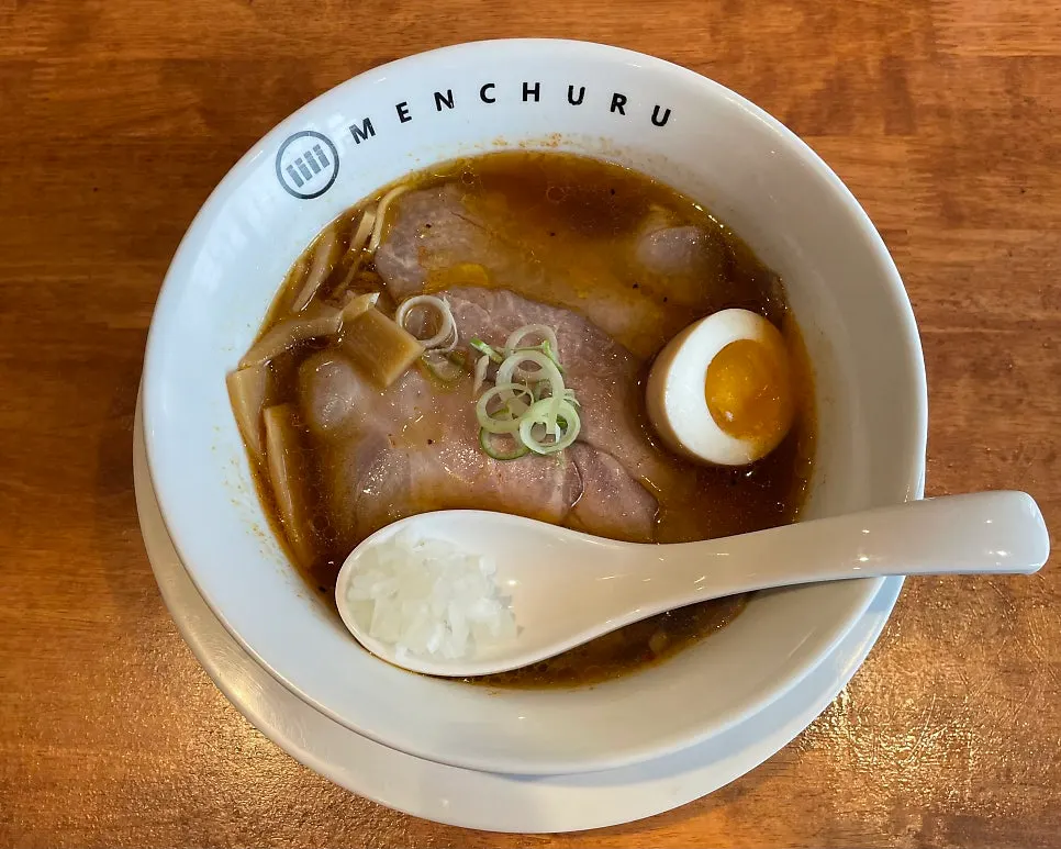 A bowl of spicy shoyu ramen at Mentsuru