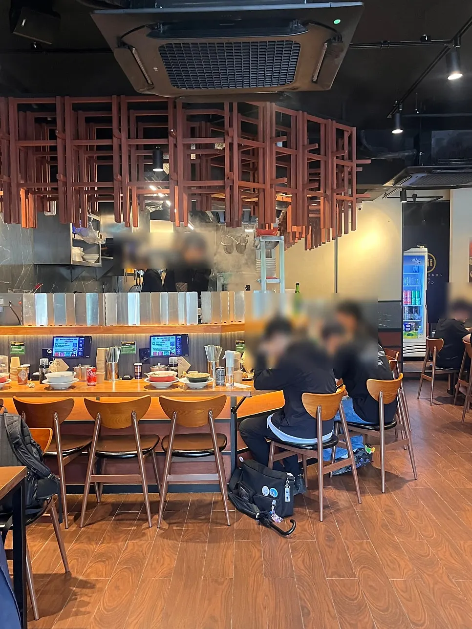 Clean seating inside the ramen restaurant