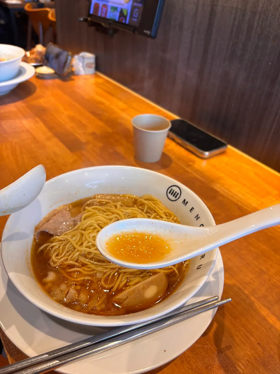 Table set with beer and ramen together