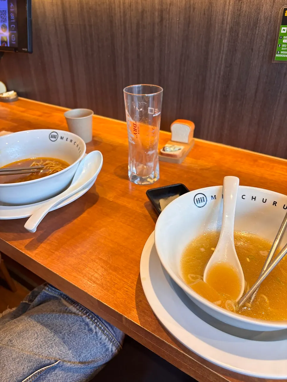 A nearly finished bowl of ramen