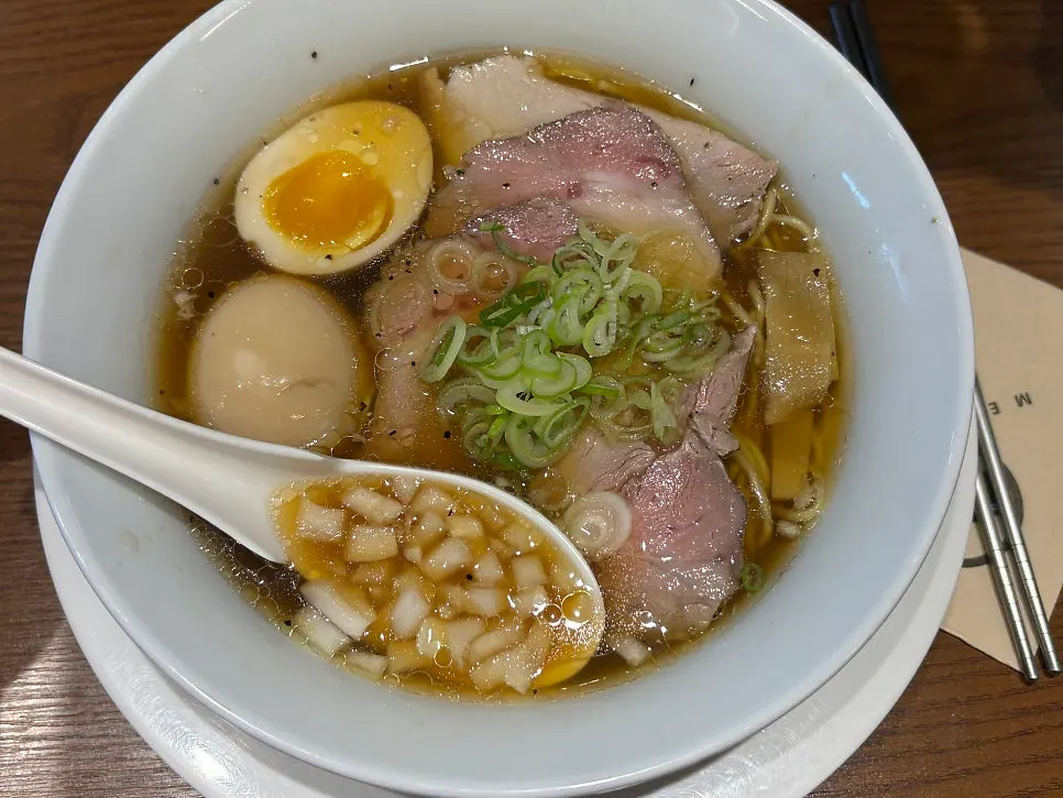 Shoyu ramen topped with chashu and menma