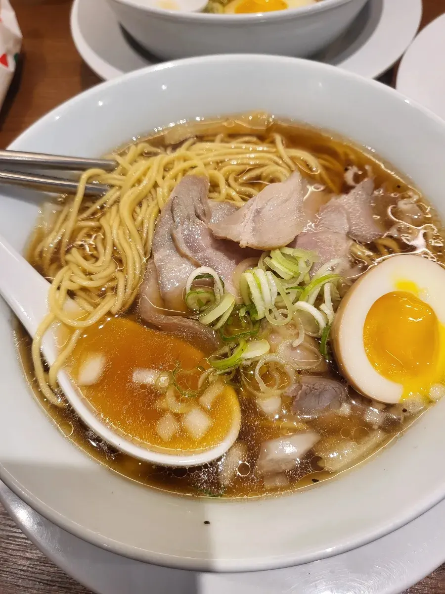 Mildly seasoned ramen broth and noodles