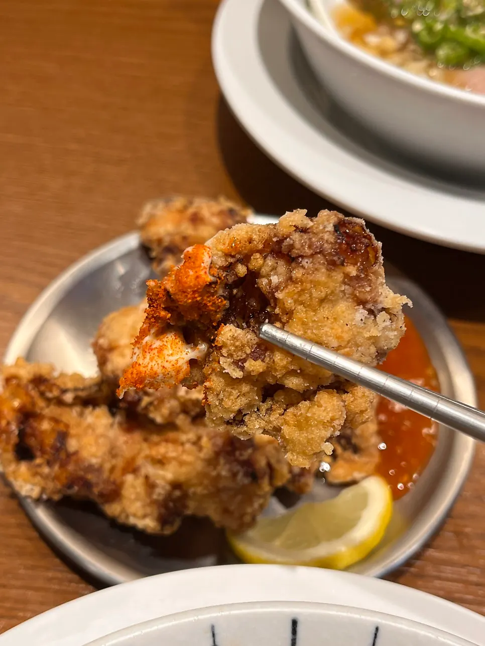 Karaage with shichimi-topped mayo