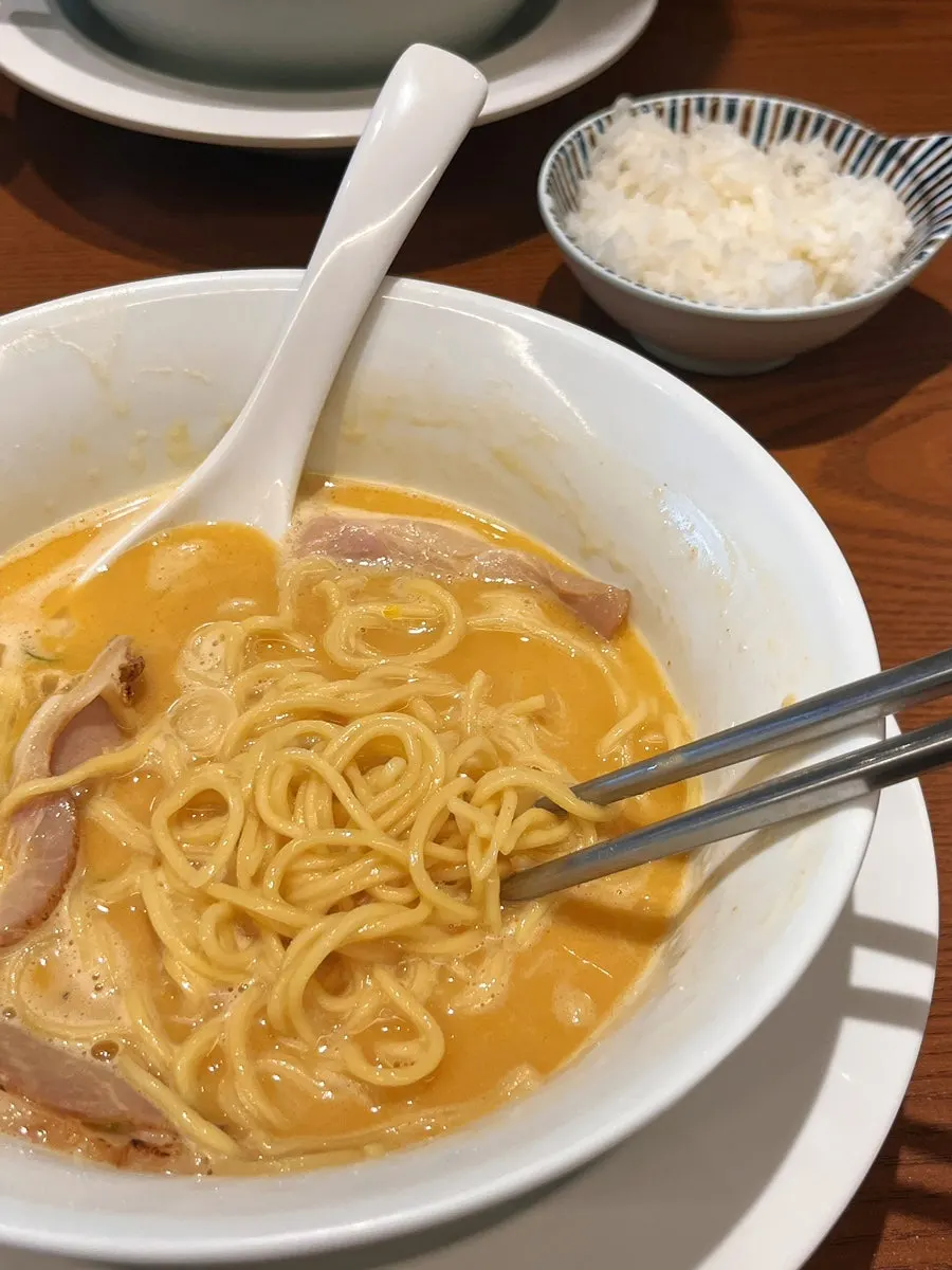 A bowl of rice served alongside the ramen