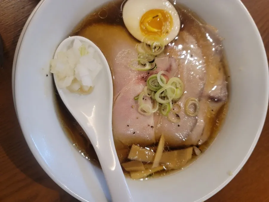 Interior of the ramen restaurant with tables for larger groups