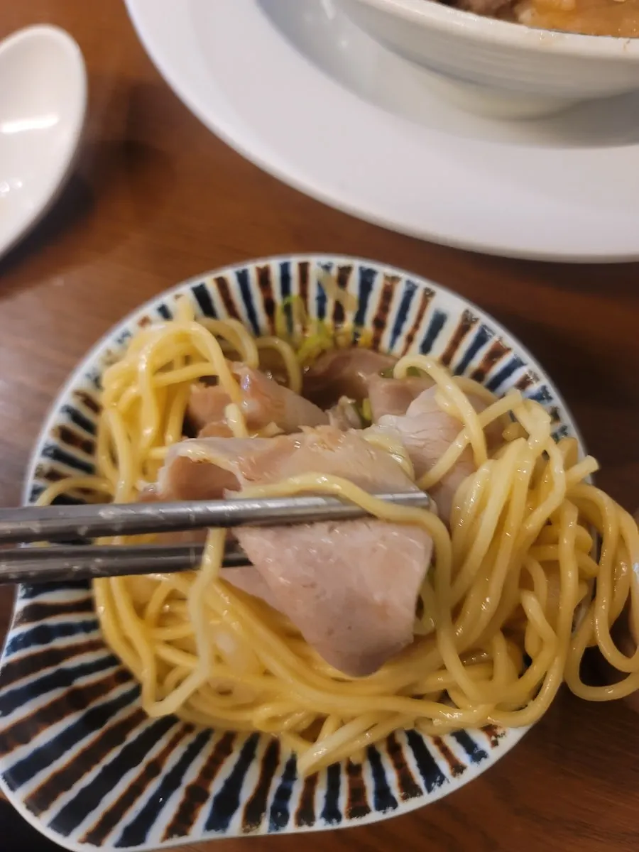 Close-up of the spicy shoyu ramen broth
