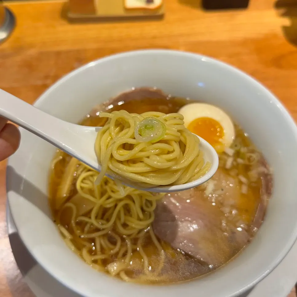 Noodles lifted from the shoyu ramen