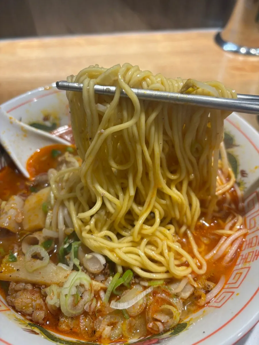 A generous portion of motsu ramen noodles and toppings