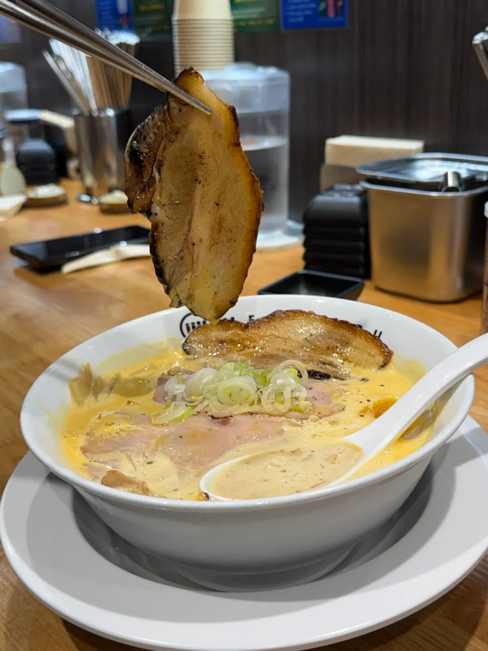 A bowl of tori paitan with extra noodles