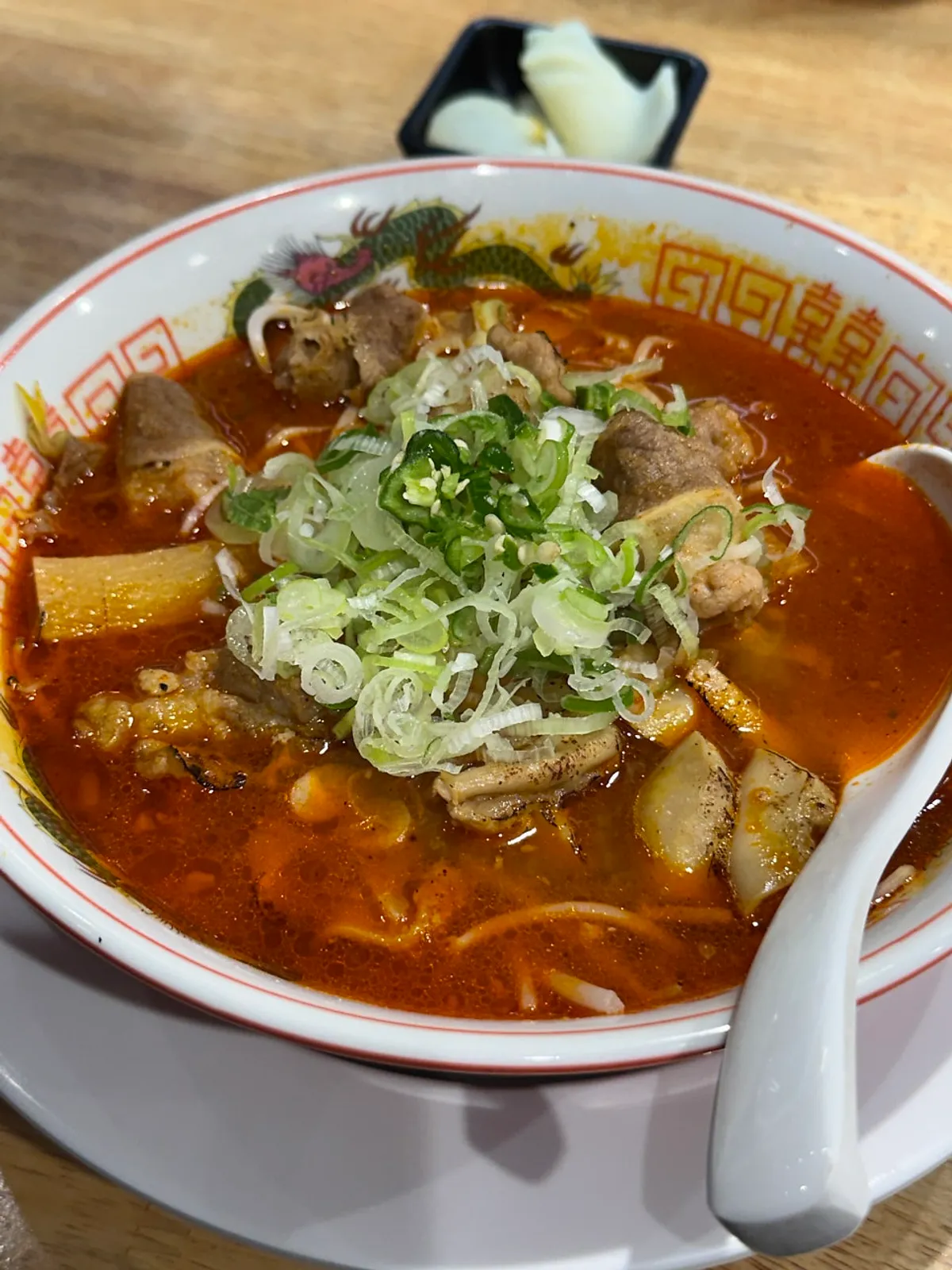 A bowl of motsu ramen at Mentsuru City Hall Branch