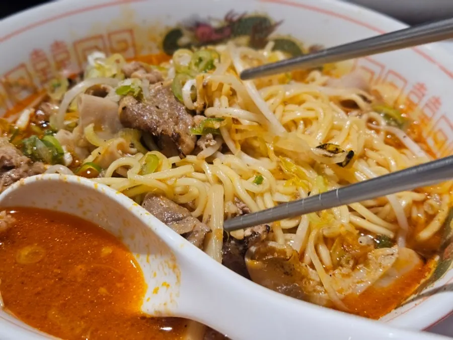 Motsu ramen piled high with beef intestine