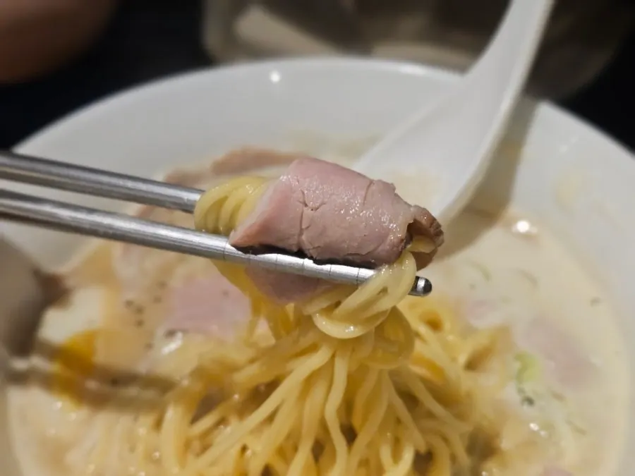 Noodles lifted from the tori paitan