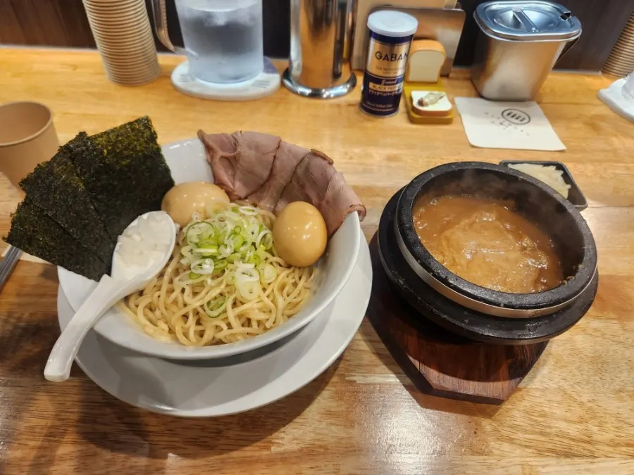 Close-up of sous-vide chashu on top of the shoyu ramen