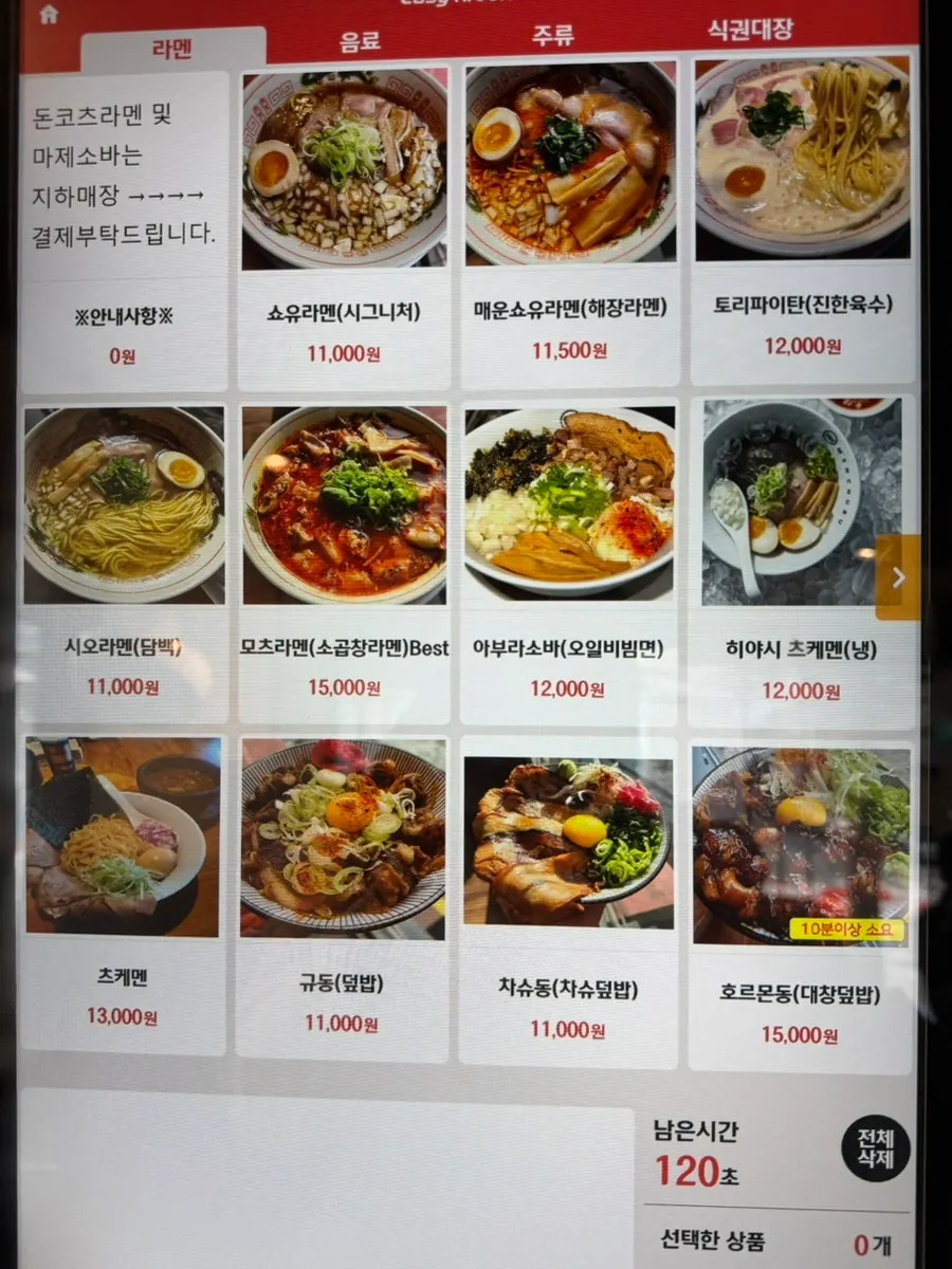 Floor-by-floor menu board at Mentsuru City Hall Branch