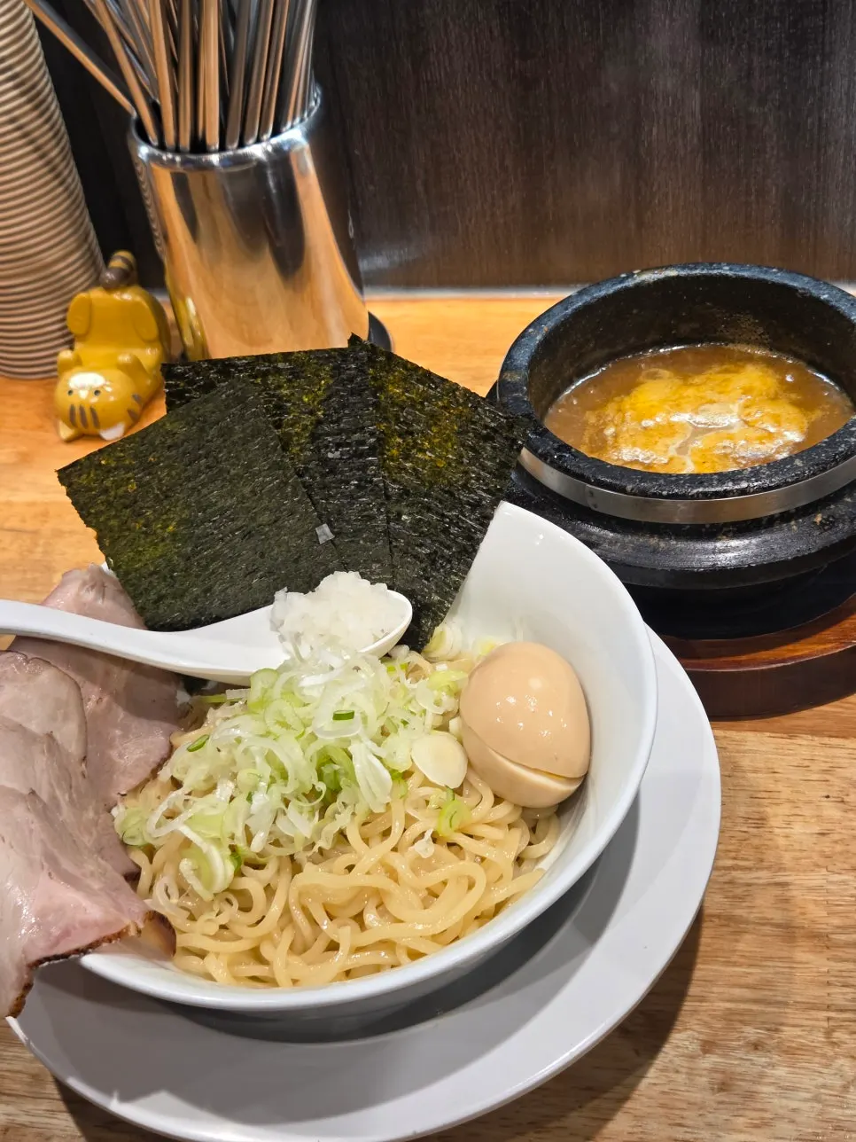 Tsukemen served with noodles and dipping broth on the side